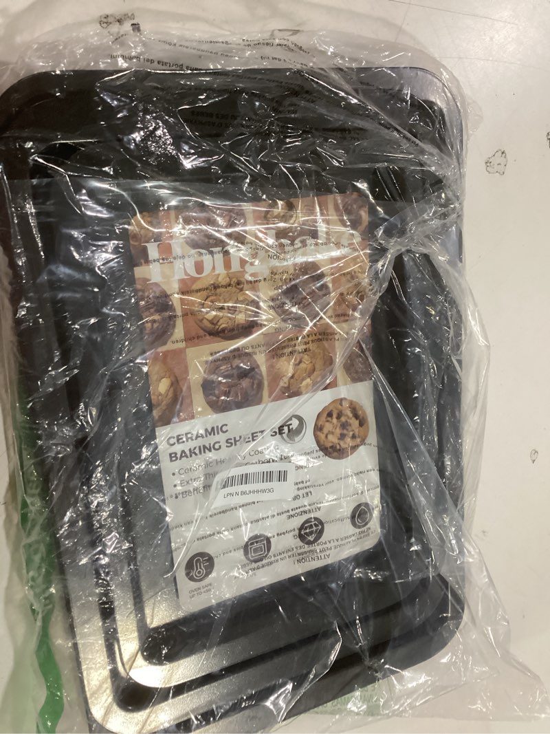 Condition photo showing Good Condition for HONGBAKE Ceramic Baking Sheet Pan Set, Cookie Sheet for Oven, Bakeware Sets with Wider Grips, 3 Pack Half/Jelly Roll/Quarter Baking Tray, Premium, Dishwasher Safe - Dark Grey Dark Gray L/M/S