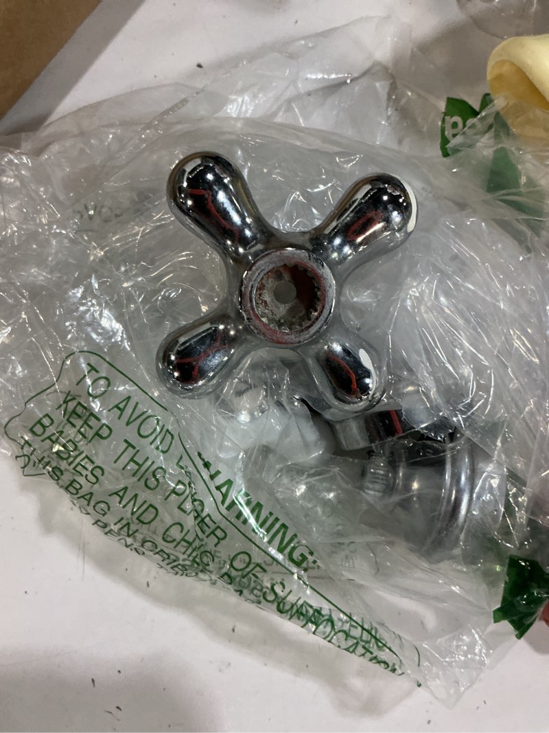 Condition photo showing As Is for enhon 3 pcs handle set, compatible with price/pfister shower valve, hot cold and diverter handle, fits 12 point broach stem, chrome finish white(cross arm)
