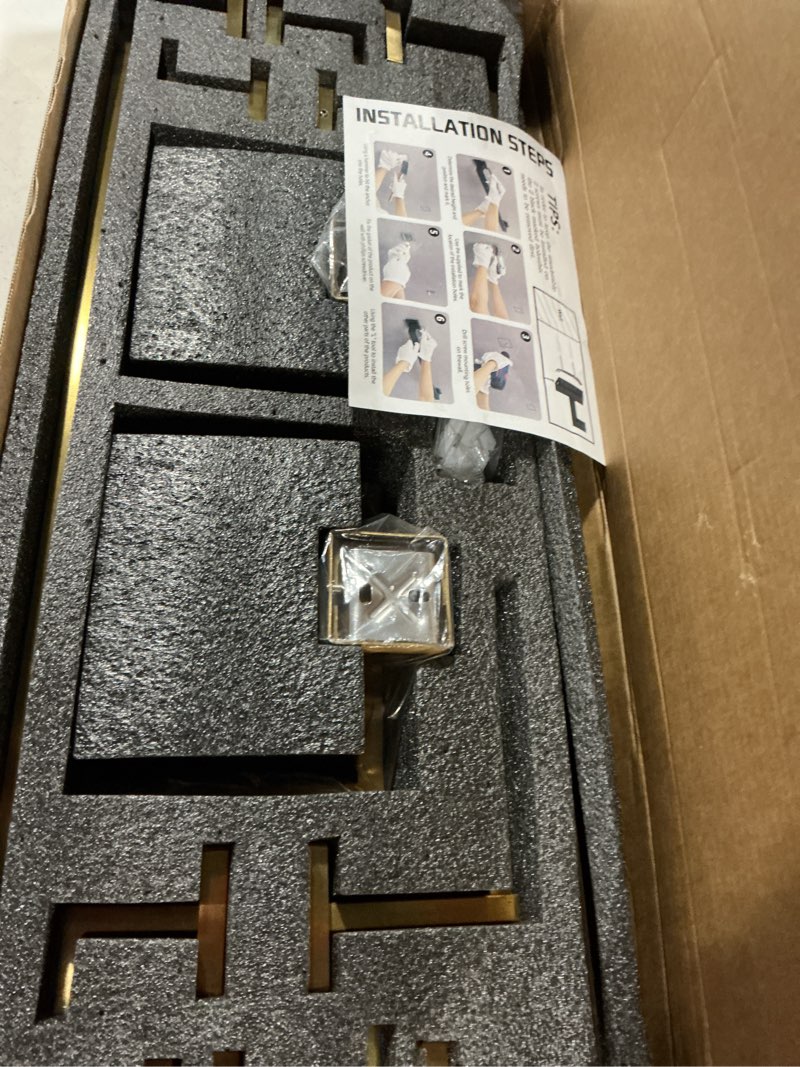 Condition photo showing Good Condition for 10-piece brushed gold bathroom accessories set – 23.6" towel bar, towel ring, toilet paper holder & hooks, wall mounted bathroom hardware, rust & corrosion-resistant, ideal for modern bathrooms brushed glod 10 piece