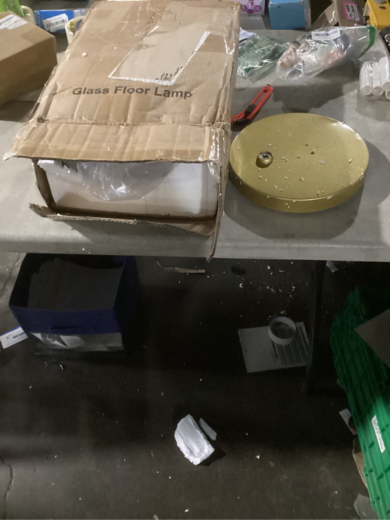 Condition photo showing Good Condition for ?Upgraded?Dimmable Gold Floor Lamp for Living Room with Clear Glass Lampshade, Glass Modern Floor Lamp with 900LM Edison Bulb Included, Standing Tall Lamp for Bedroom, Office, Reading Room, Corner Clear Glass-Gold