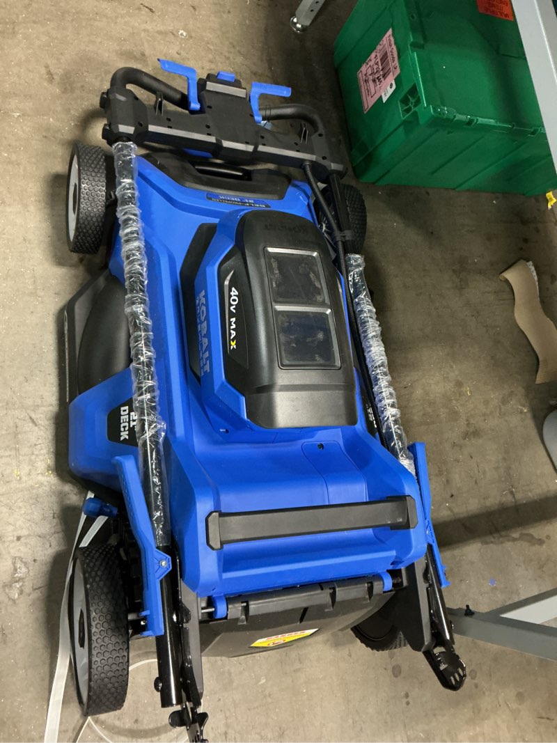 Condition photo showing As Is for kobalt 40-volt 21-in push lawn mower (battery and charger not included)