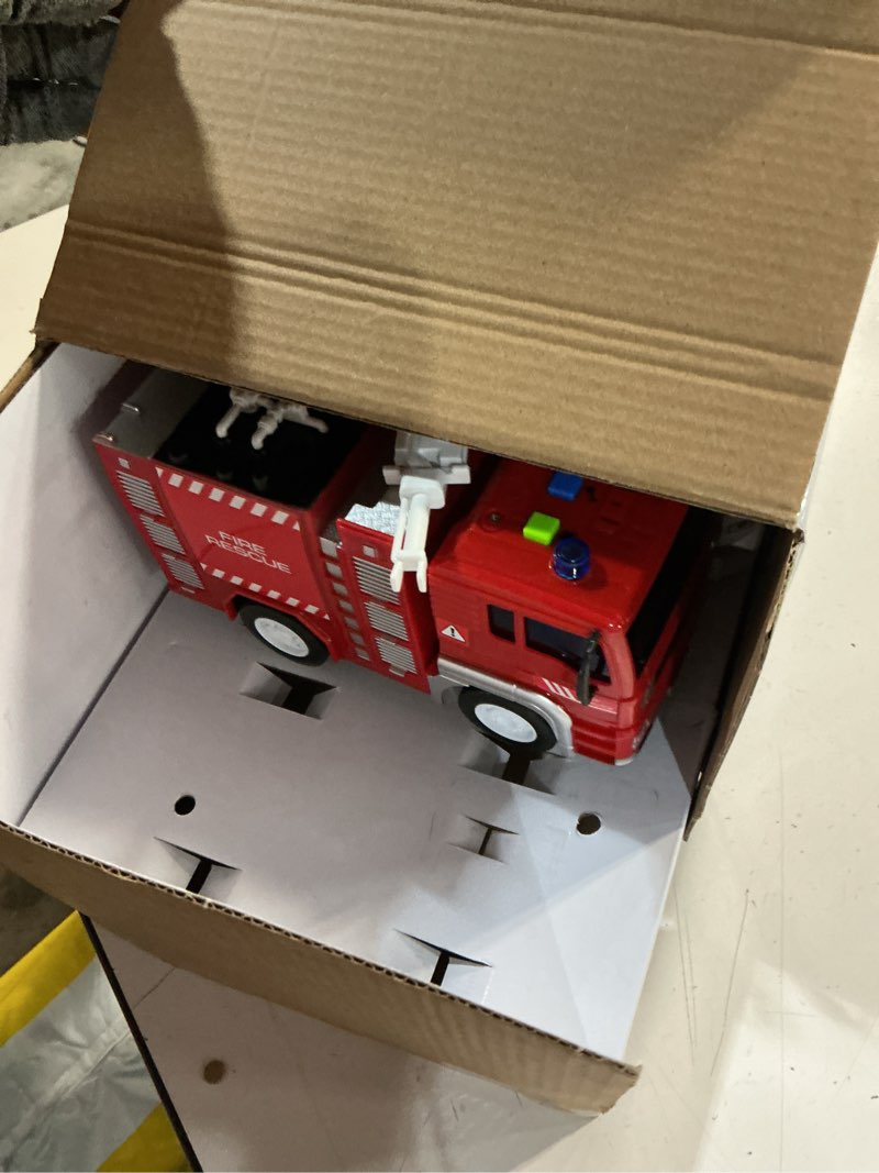 Condition photo showing Good Condition for joyin 4 packs emergency vehicle toy playsets, friction powered vehicles with light and sound, including fire truck, ambulance, play police car and helicopter, toddler kids boys gifts