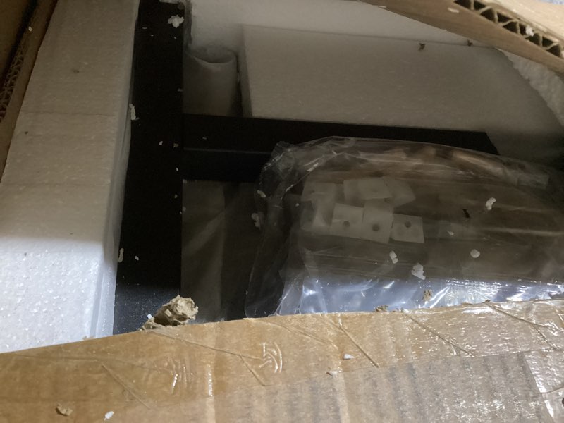 Condition photo showing Good Condition for Tribesigns 71 inch Executive Desk, L Shaped Desk with Cabinet Storage, Executive Office Desk with Shelves, Business Furniture Workstation for Home Office, Brown and Black Rustic Brown