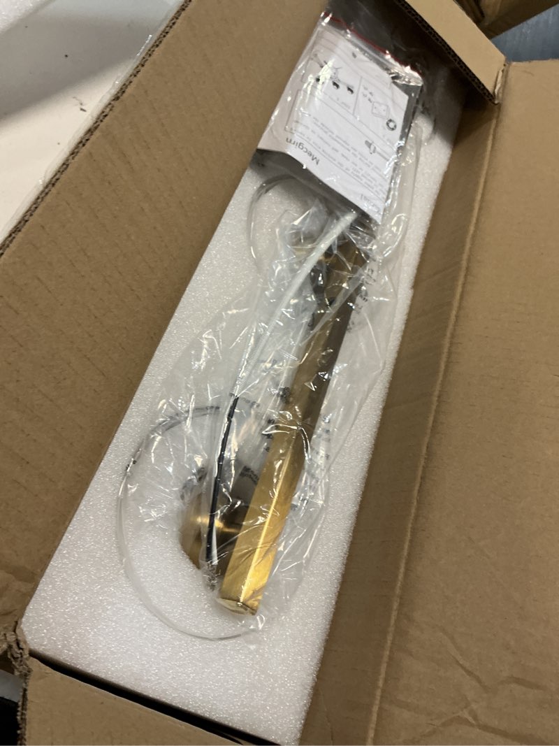 Condition photo showing As Is for stainless steel milk glass vanity lights for bathroom, 3 light gold bathroom light fixtures over mirror, ceramic e26 sockets wall mounted gold 3 light