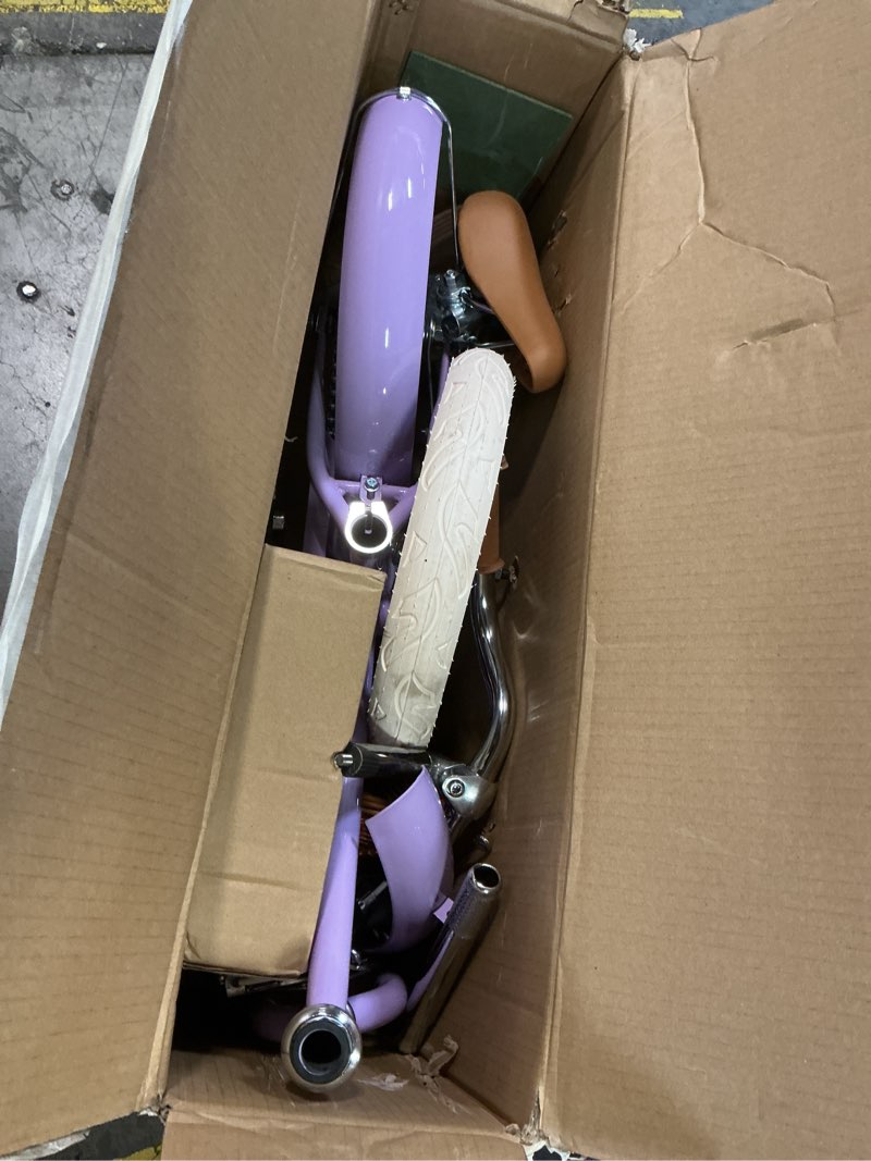 Condition photo showing Good Condition for aceger retro princess kids bike with basket for 3-12 years old girls, included coaster brake & caliper brake, 14 16 18 inch with training wheels, 20 inch with kickstand, vintage bicycle for gifts. purple 14 inch with training wheels