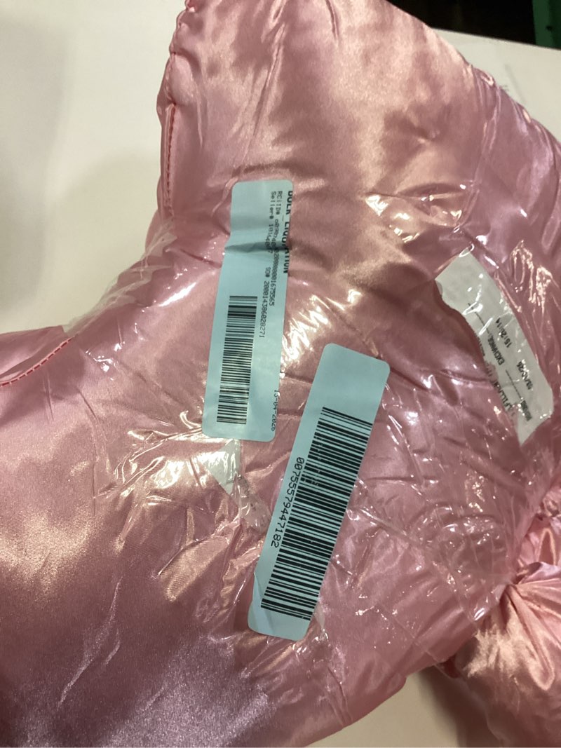 Condition photo showing Good Condition for large pink satin bow throw pillow – 23.6  decorative neck support cushion  soft & breathable  coquette room decor for bed  couch & living room