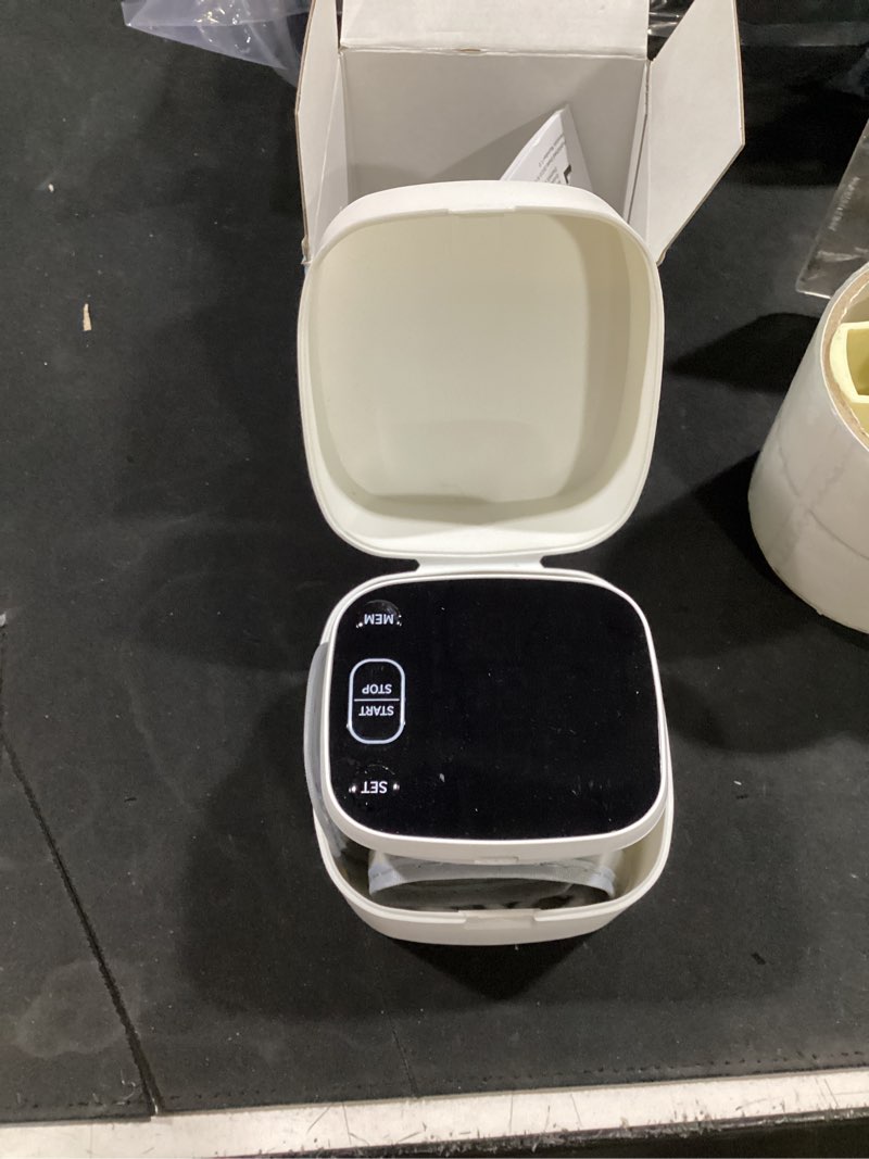 Condition photo showing As Is for oklar blood pressure monitors for home use rechargeable wrist digital bp machine cuff with led backlit display, voice broadcast, 240 memory storage for 2 users with carrying case