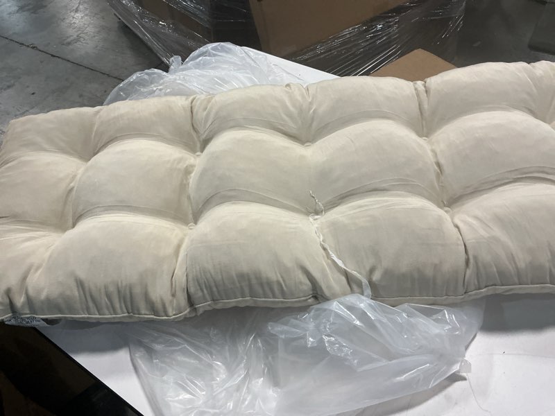 Condition photo showing As Is for Tufted Bench Cushions for Outdoor Furniture, 48" x 18" Porch Swing Cushions Filled with Foam, Overstuffed Patio Cushions for Bench Loveseat with 2-3 Seats,Thick and Water Resistant, Navy Navy 48" x 18" x 5"