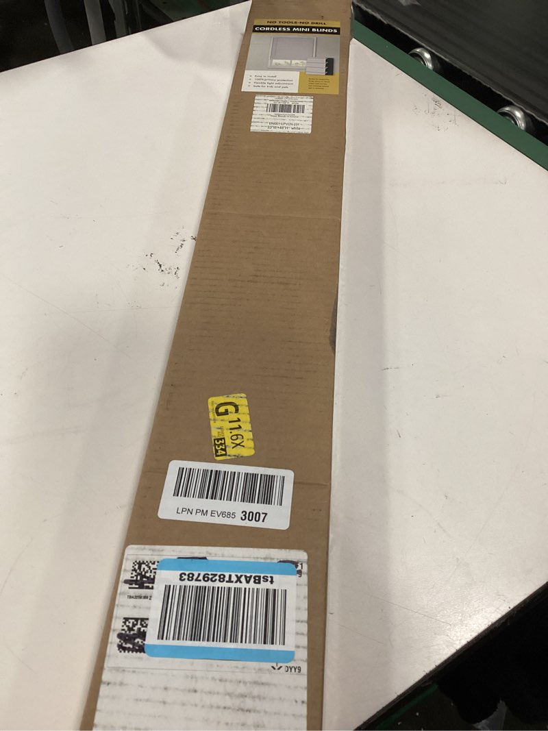 Condition photo showing New/Like New for No Drill Blinds for Windows 1" Vinyl L-Shaped Slats Cordless Mini Blinds for Home, 33" W × 48" H White White 33" W × 48" H