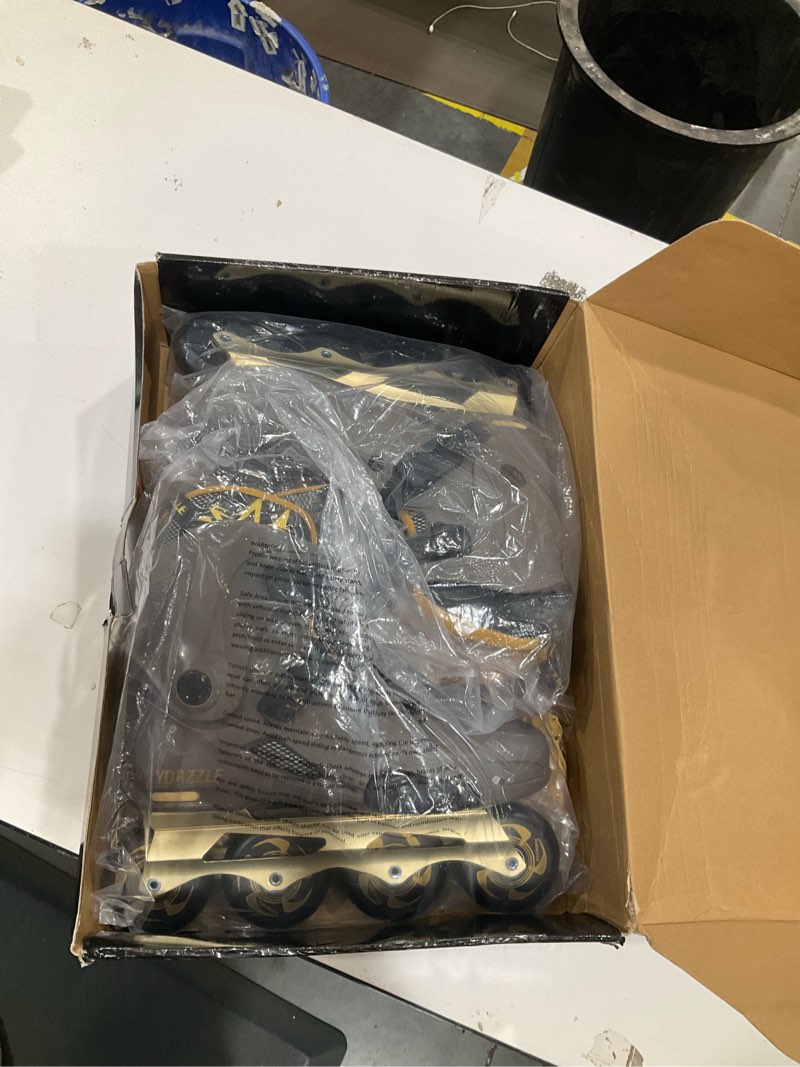 Condition photo showing Good Condition for inline skates for men urban - freeride slalom city street skating, hard boot abec-9 bearing ankle support, bonus insoles laces taupe and golden us 10.5-11