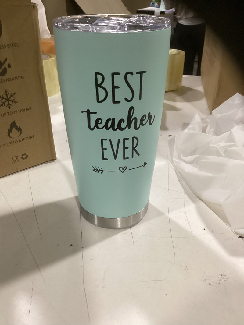 Condition photo showing Good Condition for SANDJEST Teacher Tumbler - Best Teacher Ever Travel Coffee Mug Appreciation Gift for Teachers - 20oz Stainless Steel Tumblers Awesome Gifts for Birthday, Christmas, Graduation Day, Back To School