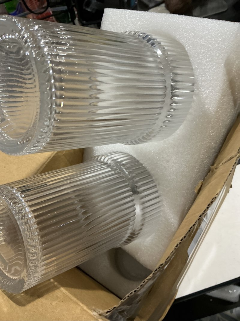 Condition photo showing Good Condition for gosche 20oz glass tumblers with straws and lids, ribbed iced coffee cups leak-proof, dishwasher safe, thickened glass cups with lids ideal for coffee and travel, clear, 4 pack 20oz - 4 pcs