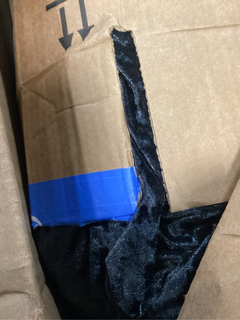 Condition photo showing As Is for Comfort Spaces Juliette Luxe Comforter Set Velvet Lush with Soft Brushed Microfiber Reverse, All Season Cozy Velvet Bedding Sets, Fluffy Comforter Bed Set, Matching Sham, Black Full/Queen 3 Piece Black Comforter Full/Queen