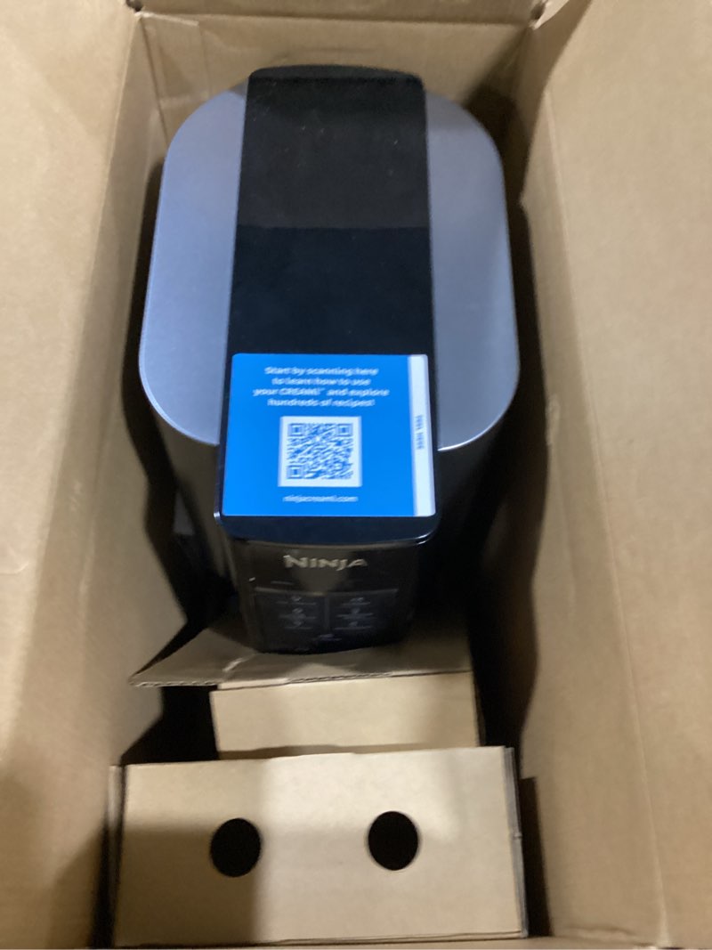Condition photo showing As Is for ninja nc301 creami ice cream maker, for gelato, mix-ins, milkshakes, sorbet, smoothie bowls & more, 7 one-touch programs, with (2) pint containers & lids, compact size, perfect for kids, silver creami + (2) pints