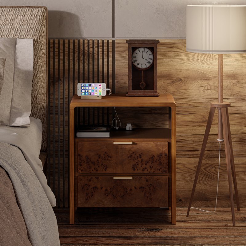 Manish 2 drawer nightstand with charging station