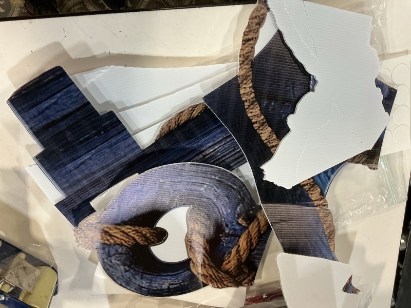 Condition photo showing As Is for 4 feet nautical anchor cardboard cutout decorations large shipwreck party stand up decorations cruise ship hook rope photo props for nautical pirate party home outdoor decor(navy blue)
