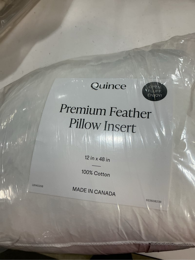 Condition photo showing New/Like New for premium feather pillow insert, 12x48, no color