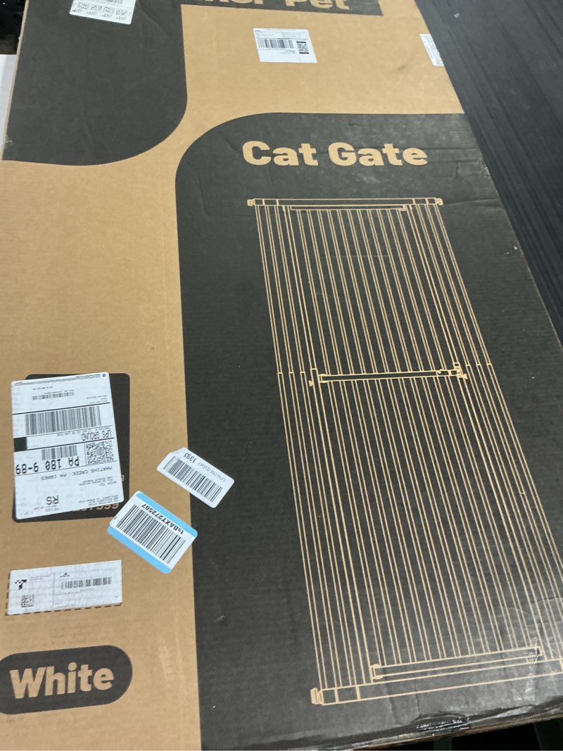 Condition photo showing Good Condition for gardner pet 51"-87" extra tall cat gate for doorway, wide adjustable 27.56"-37" baby gate included 4 extension kits, pressure mounted safety full door gate for stairs, studio, kitchen (white) white 51-87"/130-220cm