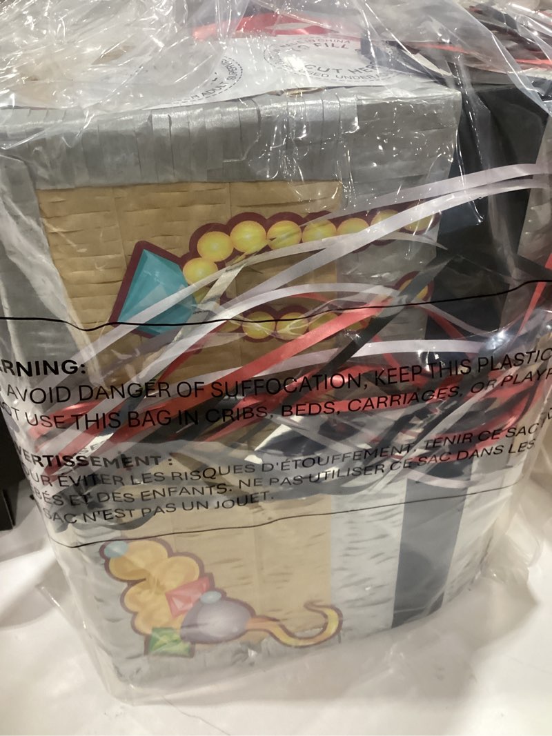 Condition photo showing Good Condition for BLUE PANDA Pull String Treasure Chest Pinata - 12 x 10 x 6.5 In, Blue - Pirate Treasure Chest Birthday Pinata & Pirate Party Decoration