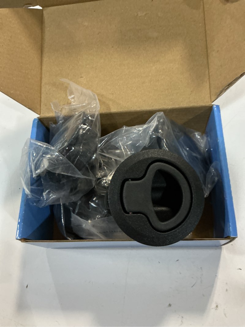 Condition photo showing Good Condition for wjskdq 4pcs boat slam latch 2'' flush pull slam latches round plastic round for rv boat door hatch cabinet pull locking deck hatch door black