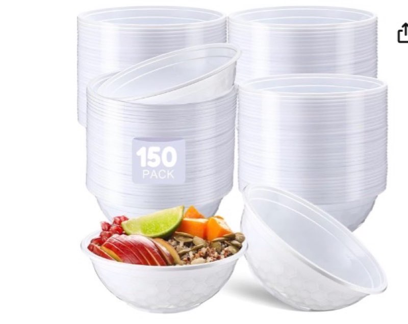 Newtay 150 Pack 32oz White Disposable Plastic Bowls Plastic Salad Bowls Large Stackable Serving Soup