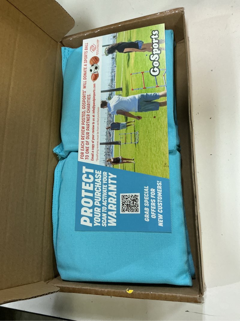 Condition photo showing New/Like New for gosports classic cornhole bean bags set of 4-16 colors available - regulation all weather, mix and match light blue 6 x 6"