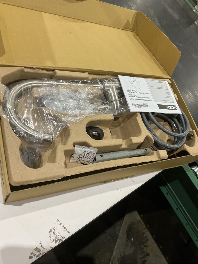 Condition photo showing As Is for moen arbor spot resist stainless one-handle pulldown kitchen faucet with sprayer and a reflex docking system, kitchen sink faucet featuring power boost for a faster clean, 7594srs stainless standard