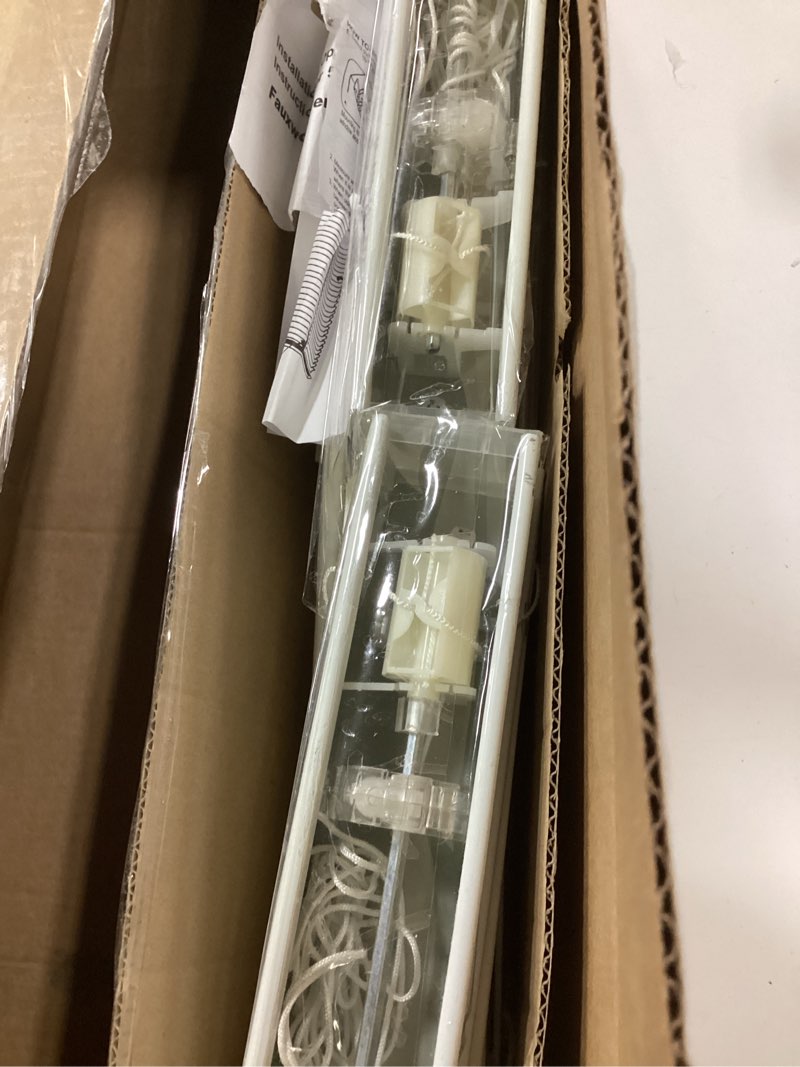 Condition photo showing As Is for 2 pack 8.5'' x 72'' cordless sidelight blinds 2'' horizontal white faux wood front door window blind plantation adjustable tilt wand smooth, privacy, room darkening for home entry side door 8.5 x 72 in