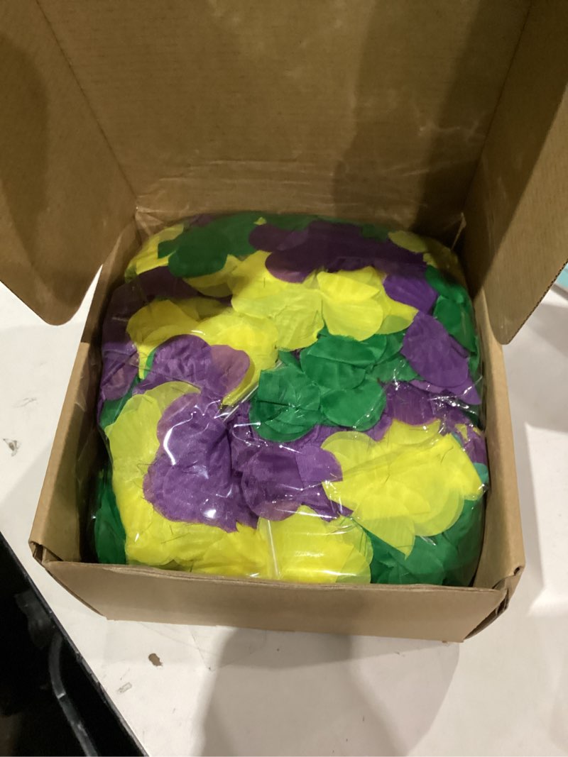 Condition photo showing As Is for DECYOOL 48 Pcs Mardi Gras Leis Set, Purple Green Gold Mardi Gras Flower Necklaces Headbands Bulk Hawaiian Luau Flower Mardi Gras Throws for Party Parade Supplies Costume Accessories Carnaval Decor