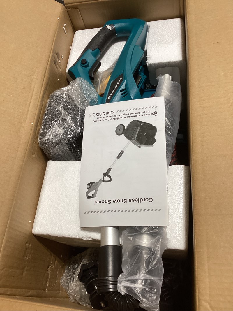 Condition photo showing New/Like New for 17"Cordless Snow Shovel with Wheels, 9000mAh Brushless Electric Snow Blower Battery Powered, 20-30FT Throw Distance/Larger Snow Removal,12lb Lightweight Snow Thrower for Driveway/Steps/Patio/Sidewalk