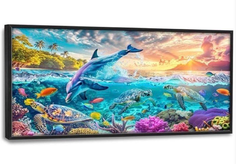 Dolphin Sea Turtle Living Room Large Wall Art Ocean Landscape Framed Canvas Wall Decor Beach Picture