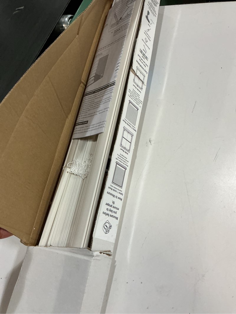 Condition photo showing As Is for mainstays cordless 1  vinyl light filtering blinds  white  48  width x 64  length