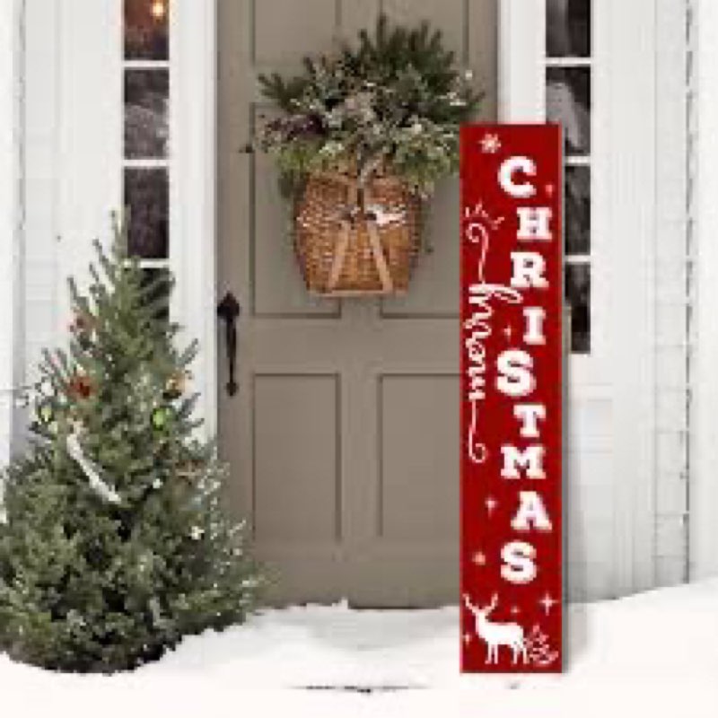 TOMPOP Christmas Wooden Porch Sign 47.2" String Lights Sign for Front Porch, Vertical Standing Outdo
