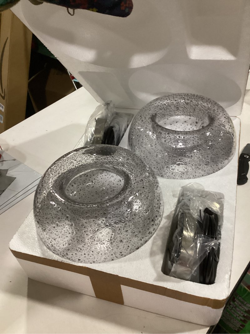 Condition photo showing New/Like New for CASAMOTION Pendant Lights Kitchen Island,Clear Seeded Glass with Black Sand Powder,Modern Farmhouse Ceiling Hanging Lighting Fixtures,Dining Room Table Bedroom Oval Globe 8.7 Inch Diam 2 Pack Marble Clear 2 Pack