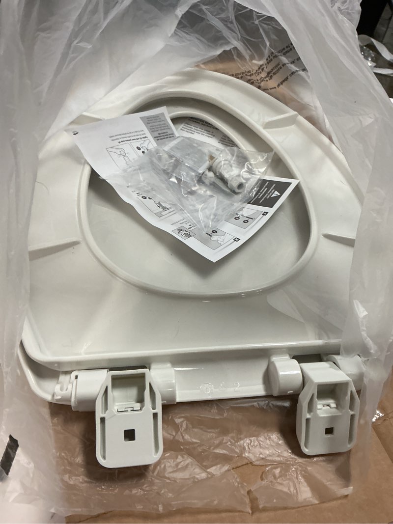 Condition photo showing As Is for little2big toilet seat with built-in toddler potty training seat, slow close, easy to install, made in usa, elongated, white