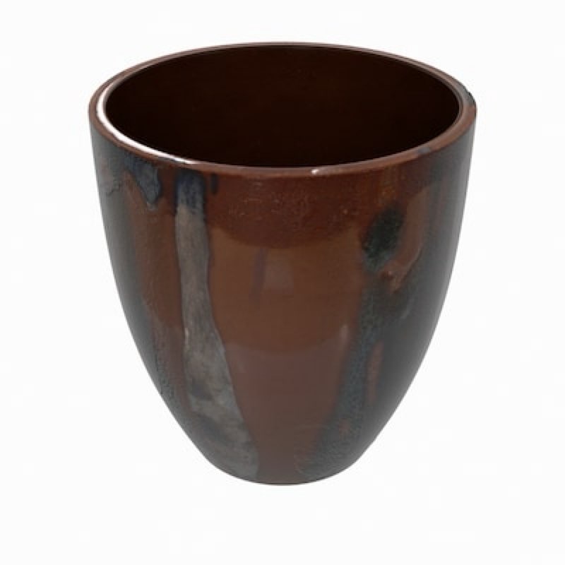 100+ bought last week origin 21 round 4.92-in w x 4.92-in l x 4.92-in h brown and black ceramic indoor/outdoor planter