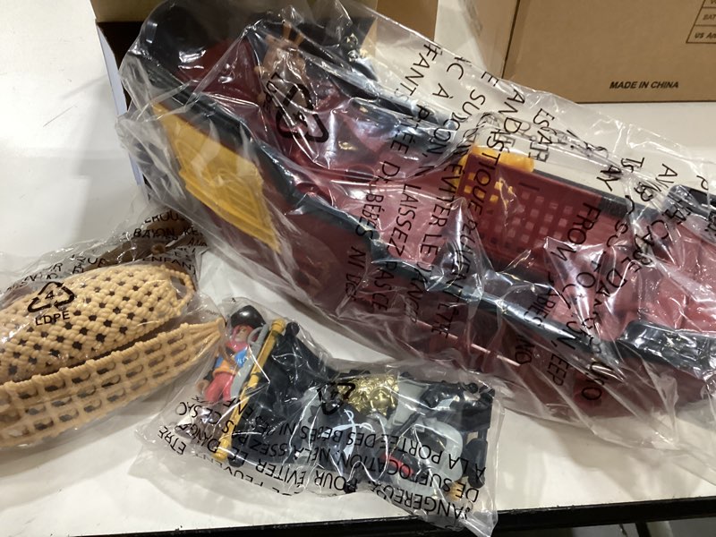 Condition photo showing Good Condition for pirate ship adventure playset with lights and sounds - includes 2 pirate figures, treasure chest & cannons - pretend play gift for kids ages 3+ boys girls - birthday, for kids