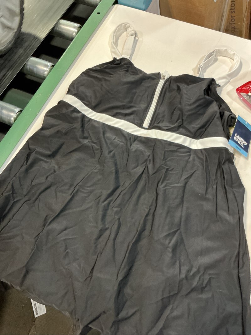 Condition photo showing Good Condition for lands' end women's zip front swim dress size l black and white large 