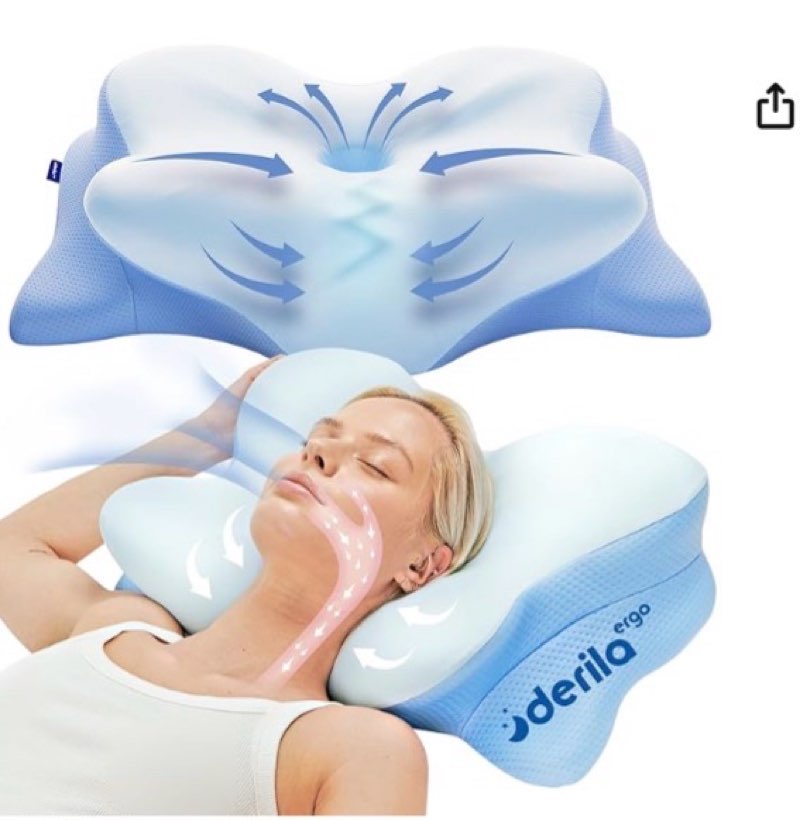 Derila Ergo Cervical Neck Pillow for Sleeping Ergonomic Pillow Contour Neck Support Memory Foam Pillows for Back, Side Sleeper Pillows 21.25 x 14.17 x 4.72 inches