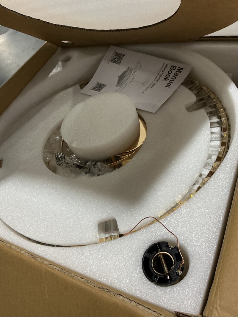 Condition photo showing Good Condition for 48 Inch Crystal Ceiling Fan with Light and Remote Modern Dimmable Fandelier Invisible Retractable Chandelier Fan Gold for Bedroom Living Room 48"