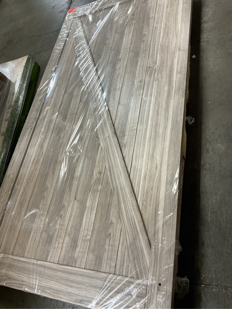 Condition photo showing Good Condition for 42 in. x 84 in. 1 panel z-bar ash gray interior sliding barn door slab with hardware kit