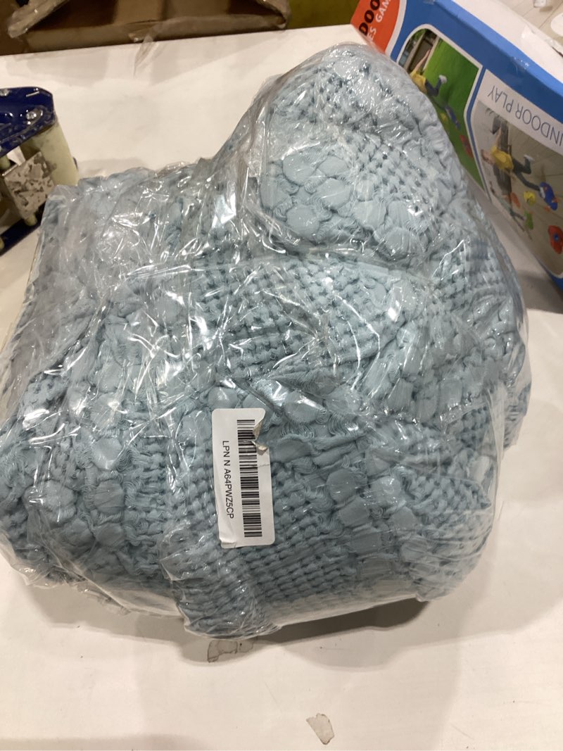 Condition photo showing As Is for PHF 100% Cotton Waffle Weave Blanket Queen Size, Soft Lightweight Breathable Cozy Summer Blankets for Bed, Luxury Aesthetic Woven Bedding for Home Decor, 90"x90", Baby Blue Queen(90"x90") Baby Blue