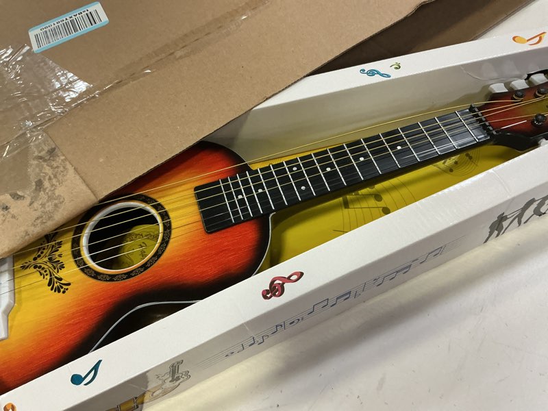 Condition photo showing Good Condition for 23" acoustic guitar, kids 6 string toy guitar - realistic steel strings - beginner practice first musical instrument for children, toddlers (amber sunburst)