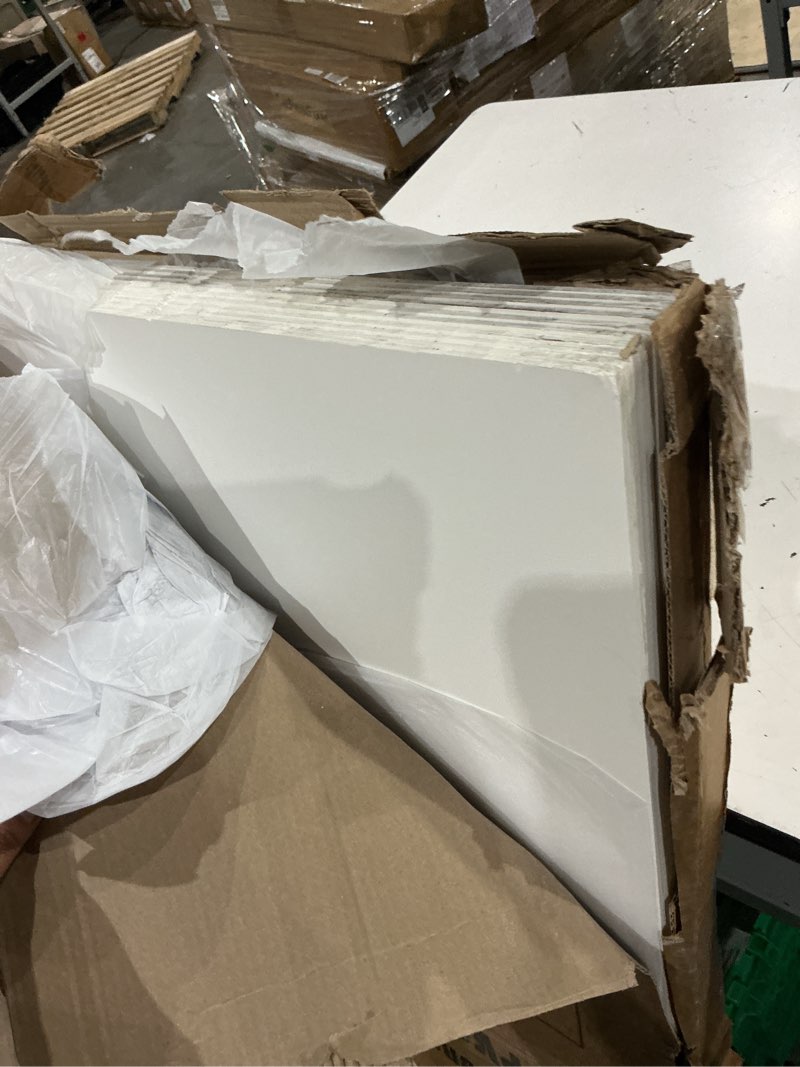 Condition photo showing As Is for noooza 2ft x 4ft drop ceiling tiles?smooth white pvc ceiling panel 24 x 48in. waterproof, washable and fire-rated - reusable - high-grade pvc to prevent breakage-package of 10 tiles white 2ftx4ft