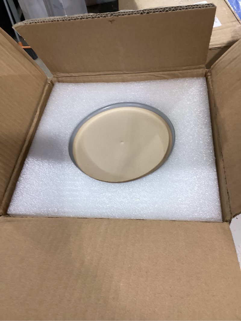 Condition photo showing Good Condition for ceraimc plant pot - 8 inch planter with drainage and saucer, modern round planter, flower pot for indoor outdoor plants, home room garden apartment decor, gifts for plant lovers, white-black 8 inch black-wood crack