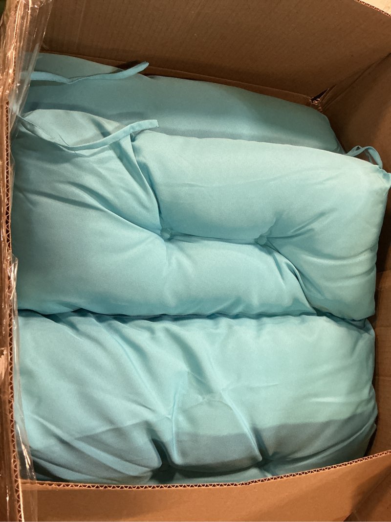 Condition photo showing Good Condition for kigley outdoor chaise lounge cushions with 3 side pocket 74.5 x 22 x 4.7 inch patio chaise lounge cushion, water-repellent and fade-resistant tufted summer replacement(2 pcs,light blue,solid color) 74.5 x 22 x 4.7 inches light blue 2