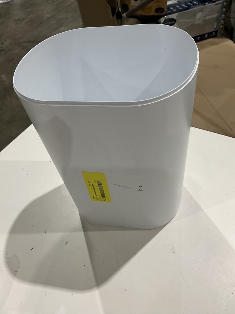 Condition photo showing As Is for mainstays flip top trash can,  white plastic