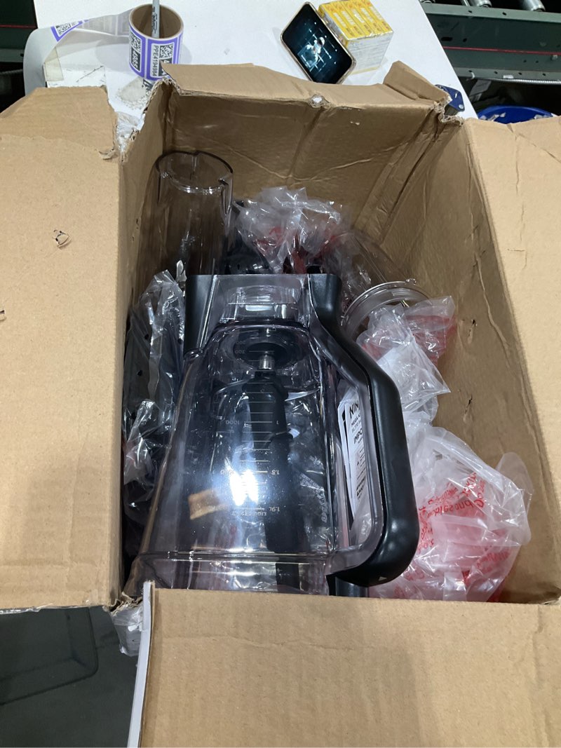 Condition photo showing As Is for ninja kitchen system | 8-cup food processor bowl & 72 oz. blender all-in-one | with (2) 16 oz. to-go cups | for smoothies, ice crushing, dough & more | 1500 watt | black | bl770 pitcher + bowl + (2) 16-oz. cups