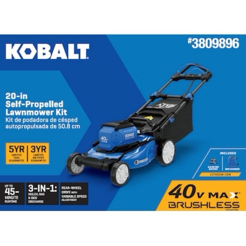 kobalt gen4 40-volt, 20-in self propelled battery walk mower 