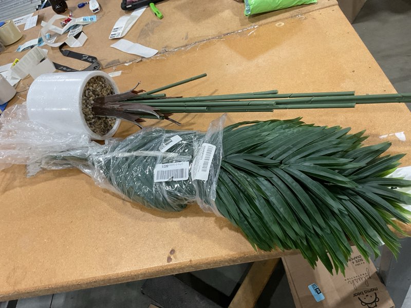 Condition photo showing As Is for artificial areca palm tree 5ft fake potted plant faux silk tropical areca palm with 15 trunks & real bark design, large aritificial plant in white pot for home living room house warmming floor decor 5ft-1 pack